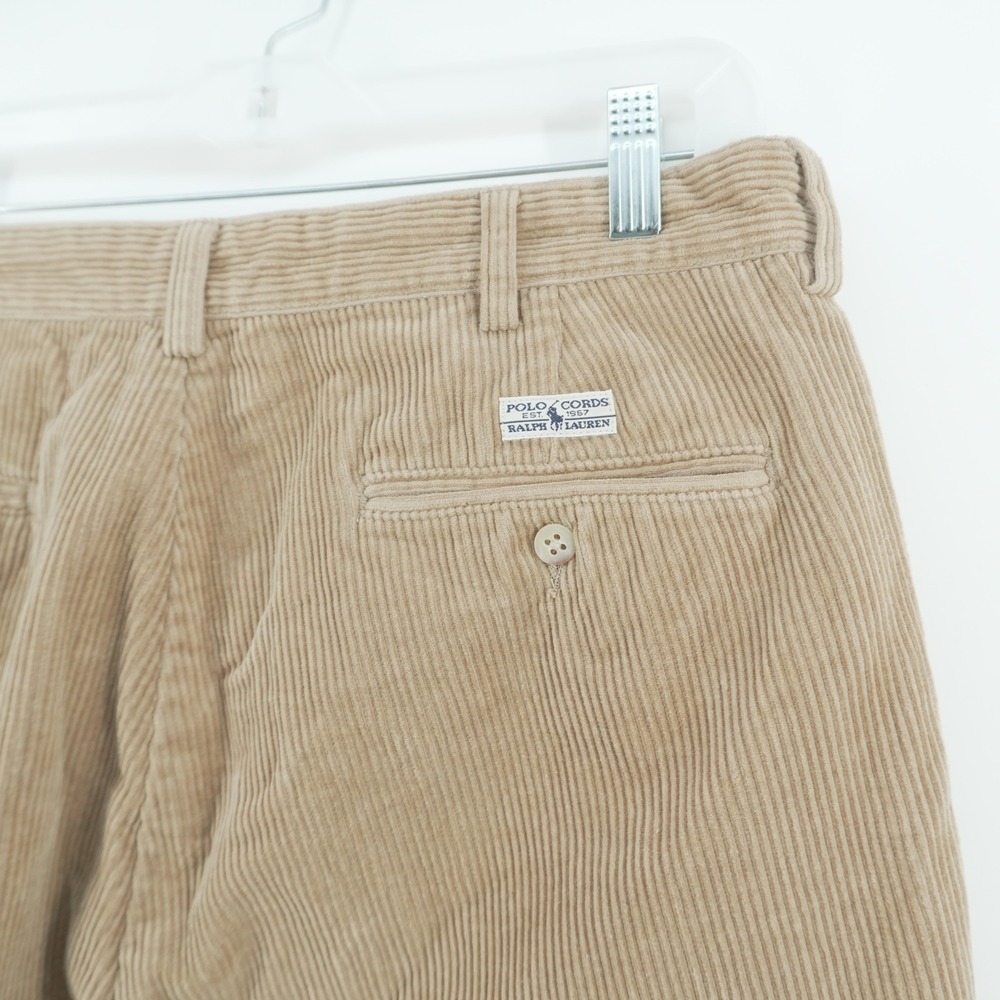 Polo Ralph Lauren Andrew Pant Mens 35x30 Tan Pleated Corduroy Trousers Cotton